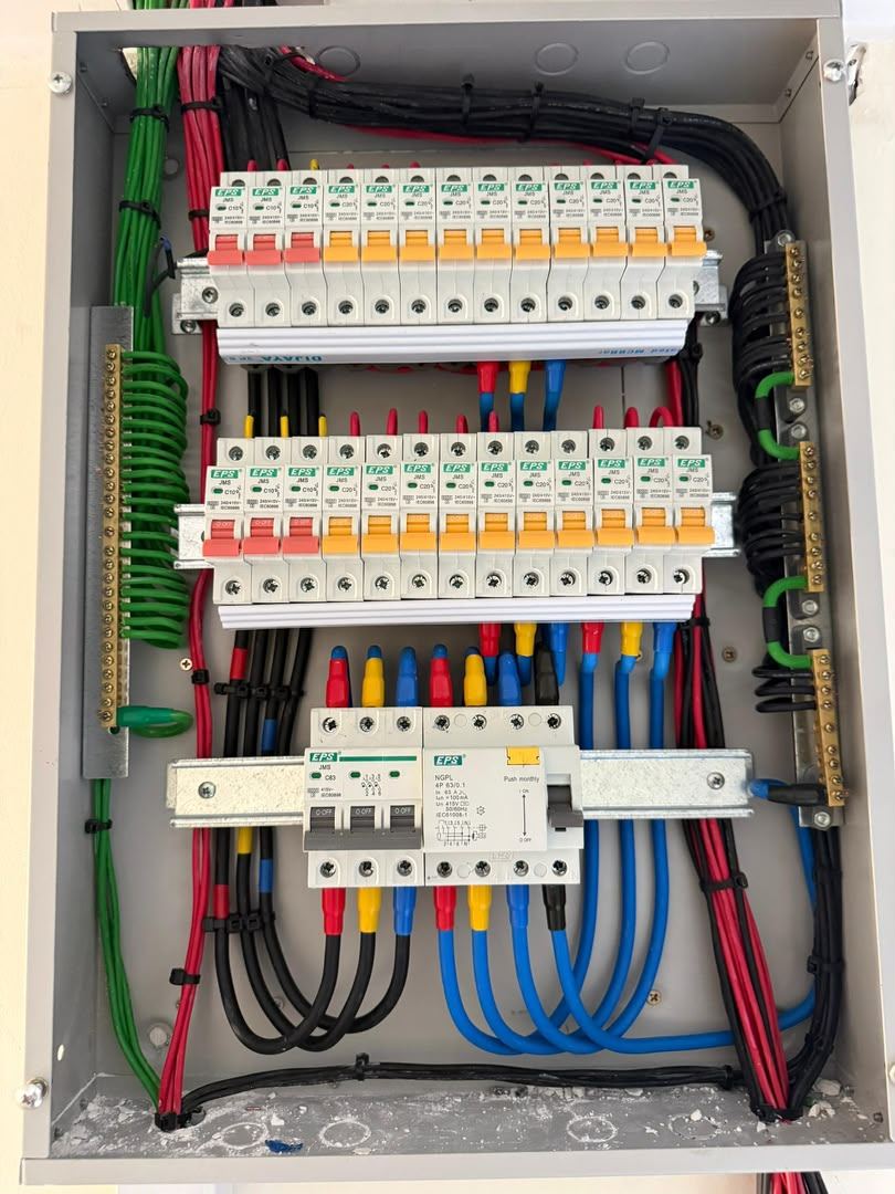 Clean distribution board with labelled circuit breakers